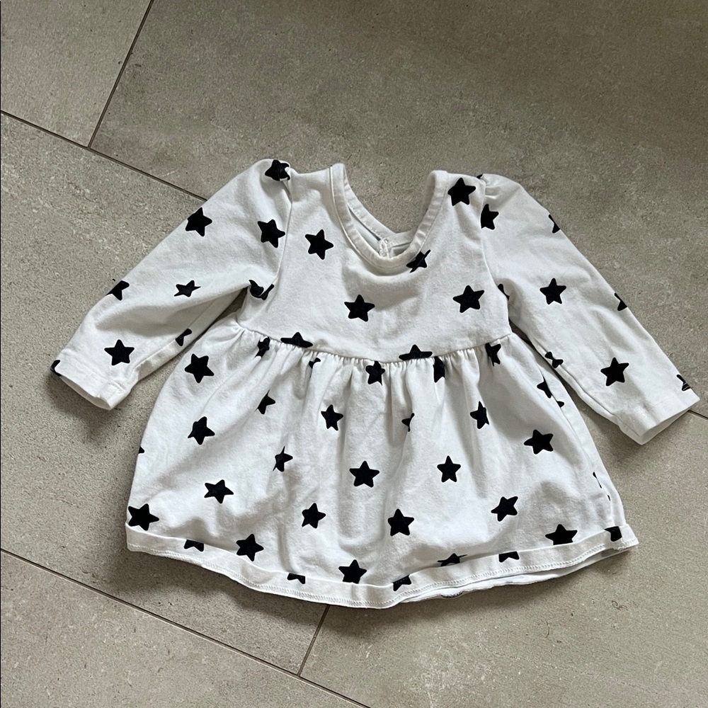 Little Me White and Black Star Long Sleeve Tee